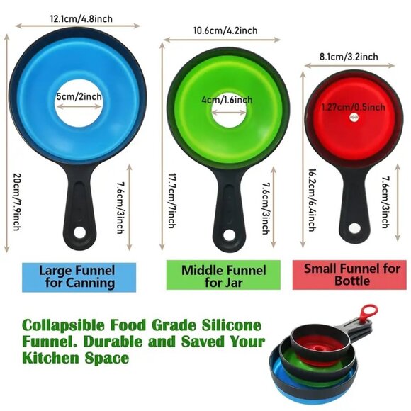 NEW Funnels Large & Small Silicone Collapsible Space Saving Funnels--Set of 3 - Picture 2 of 3